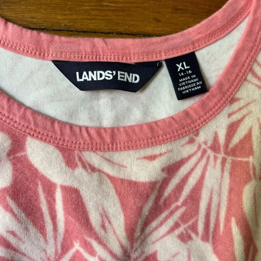 LANDS END Girls XL 14-16 pink and white terry cloth romper